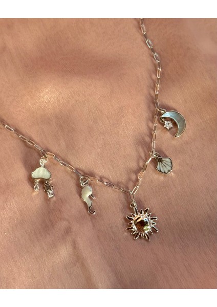 Çelik Charm Kolye Gümüş / Gri Renk