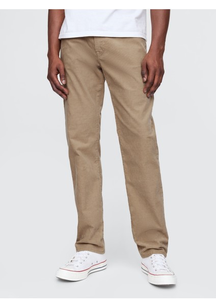 Erkek Bej GapFlex Kadife Straight Jean Pantolon