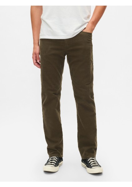 Erkek Haki GapFlex Kadife Straight Jean Pantolon