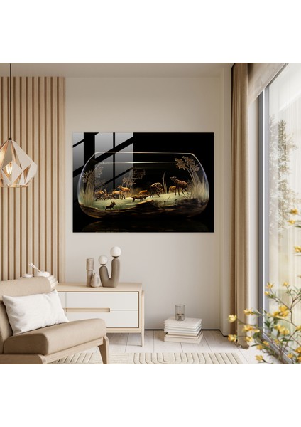 Orman Avı Temalı Cam Tablo Sanatı - Orman Avı Cam Tablo Duvar Dekorasyonu Modern Sanat modelleri
