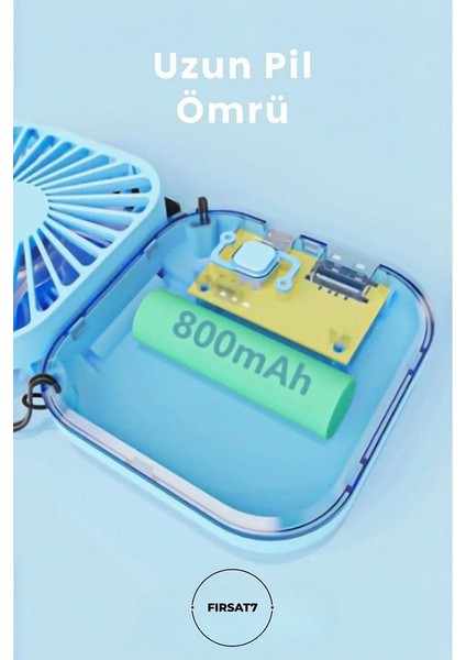 El Fanı Mini Masaüstü ve Boyun Askılı Fan Portatif Şarjlı 3 Kademeli Vantilatör Soğutucu