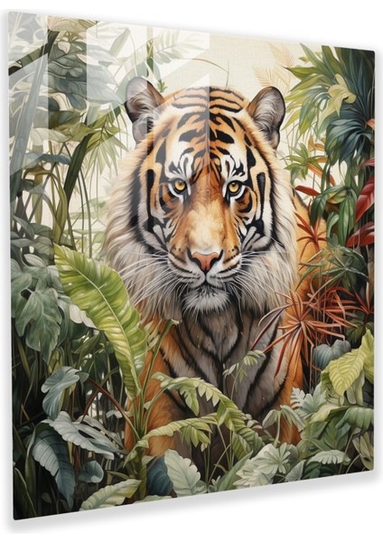 Majestic Cam Tablo - Doğal Ortamında Majestik Kaplan - Gerçekçi Vahşi Yaşam Cam Duvar Sanatı