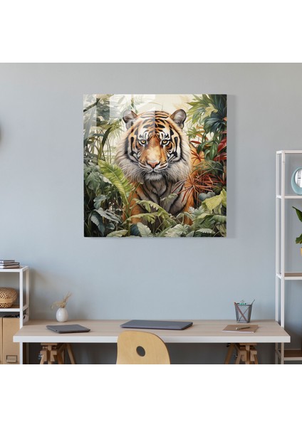 Majestic Cam Tablo - Doğal Ortamında Majestik Kaplan - Gerçekçi Vahşi Yaşam Cam Duvar Sanatı modelleri