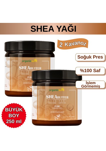 Shea Yağı 250 ml x 2 Adet | %100 Ham, Soğuk Pres, Rafine Edilmemiş, Shea Butter Karite | Kuru Cilt, Saç, Dudak, Topuk Bakımı