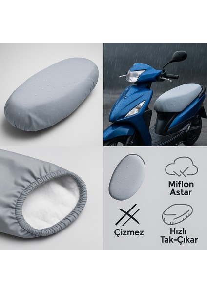 Sym Fiddle 2 125 Su Geçirmez Branda Motosiklet Sele Kılıfı – Lastikli, Uv Korumalı (Gri)