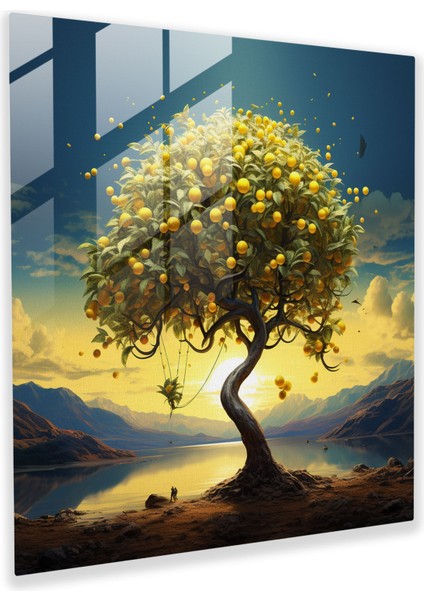 Limon Ağacı Cam Tablo Baskı - Dijital Sanat Baskısı - Limon Ağacı Dijital Sanat Cam Duvar Sanatı Manzara