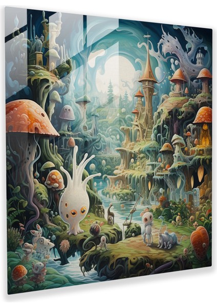 Masal Bahçesi Cam Tablosu - Bebek Odası Yağlı Boya Ev Dekorasyonu Cam Sanatı