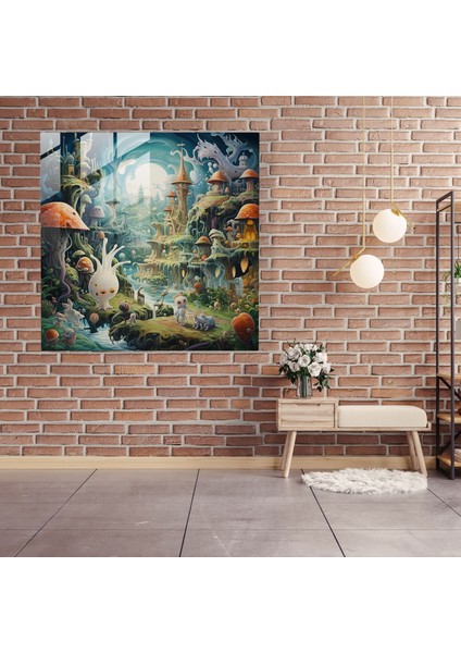 Masal Bahçesi Cam Tablosu - Bebek Odası Yağlı Boya Ev Dekorasyonu Cam Sanatı modelleri