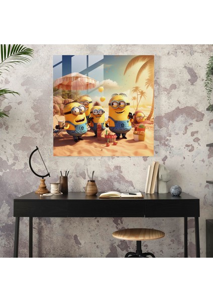 Minions Cam Tablo - Sahilde Eğlence - Minions Cam Duvar Sanatı Sahilde Eğlence Tablosu fiyatları