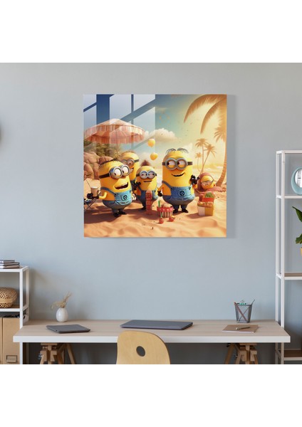 Minions Cam Tablo - Sahilde Eğlence - Minions Cam Duvar Sanatı Sahilde Eğlence Tablosu modelleri