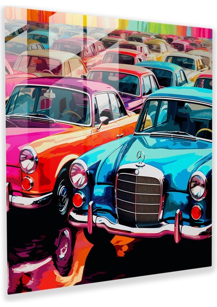Mercedes Cam Tablo - Pop Art Siluet Desen - Ev Dekorasyonu Için Modern Sanat