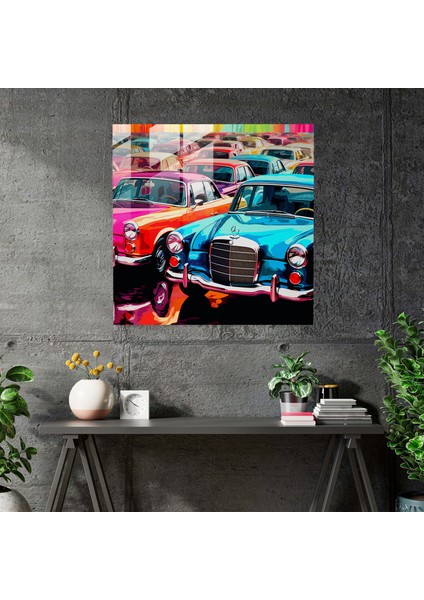 Mercedes Cam Tablo - Pop Art Siluet Desen - Ev Dekorasyonu Için Modern Sanat fiyatları