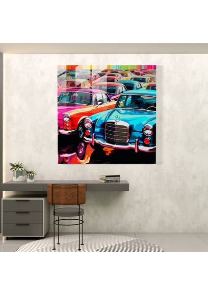 Mercedes Cam Tablo - Pop Art Siluet Desen - Ev Dekorasyonu Için Modern Sanat modelleri