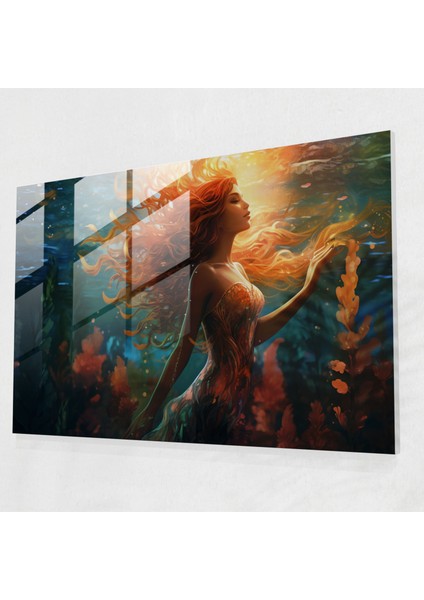 Mitoloji Cam Tablo Sanatı: Büyüleyici Denizkızı - Mitoloji Ev Dekorasyonu Denizkızı Modern Sanat