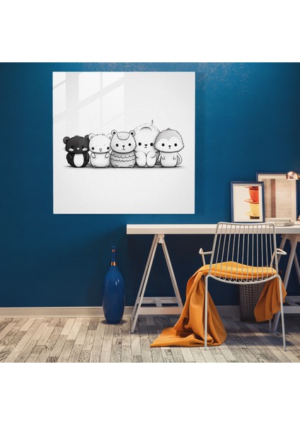 Nursery Cam Tablo - Minimalist Hayvan Koleksiyonu - Bebek Odası Duvar Dekorasyonu Modern Sanat Cam Tablo modelleri