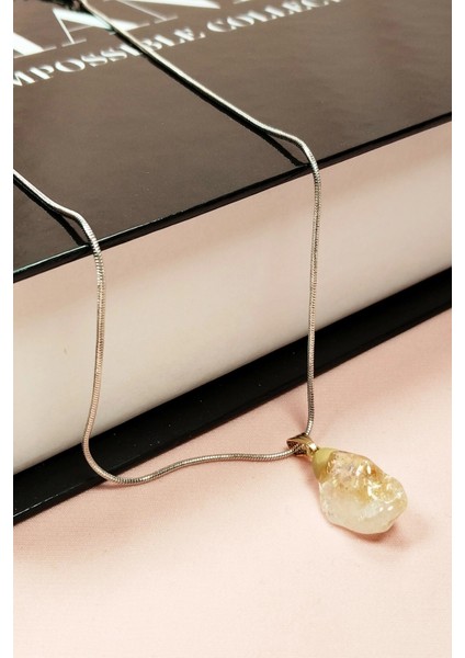 Sitrin Doğal Taşı Zincirli El Yapımı Kolye Uç: 2 cm Zincir: 20 cm Kutulu indirimleri