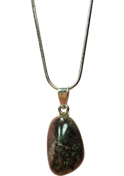 Anyolit Doğal Taşı Zincirli El Yapımı Kolye Uç: 2 cm Zincir: 20 cm Kutulu