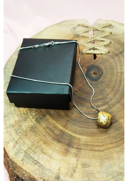 Jasper Doğal Taşı Zincirli El Yapımı Kolye Uç: 2 cm Zincir: 20 cm Kutulu indirimleri