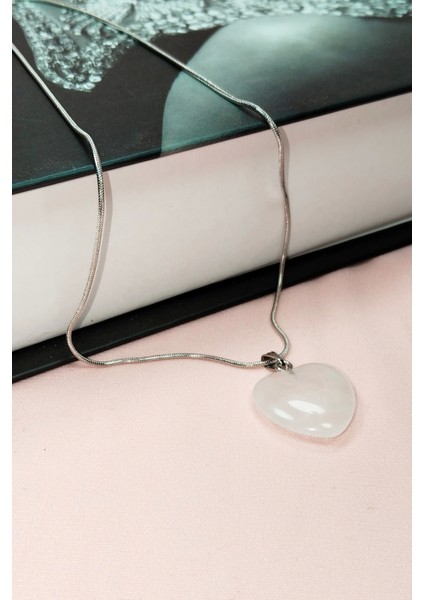 Pembe Kuvars Doğal Taşı Zincirli El Yapımı Kolye Uç: 2 cm Zincir: 20 cm Kutulu indirimleri