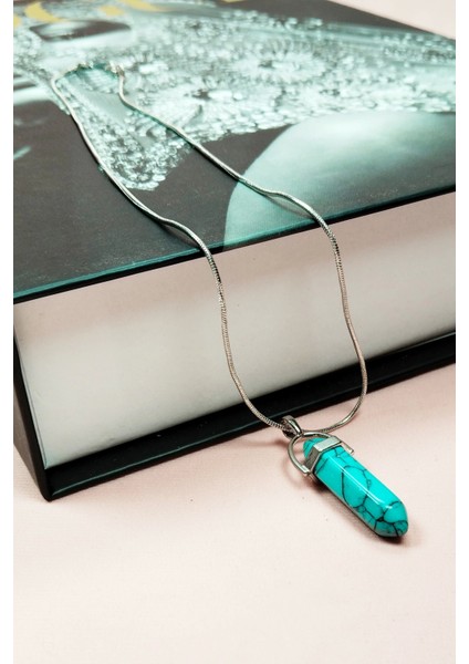 Turkuaz Doğal Taşı Zincirli El Yapımı Kolye Uç: 3 cm Zincir: 20 cm Kutulu modelleri