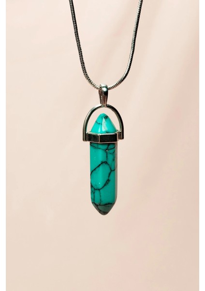 Turkuaz Doğal Taşı Zincirli El Yapımı Kolye Uç: 3 cm Zincir: 20 cm Kutulu fırsatları