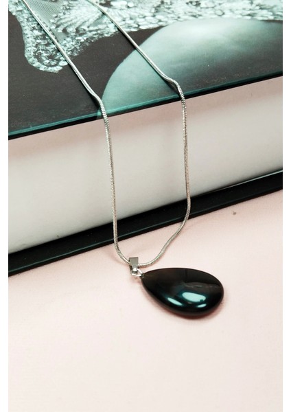 Onix Kuvars Doğal Taşı Zincirli El Yapımı Kolye Uç: 2 cm Zincir: 20 cm Kutulu modelleri