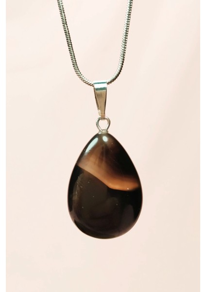 Onix Kuvars Doğal Taşı Zincirli El Yapımı Kolye Uç: 2 cm Zincir: 20 cm Kutulu fırsatları