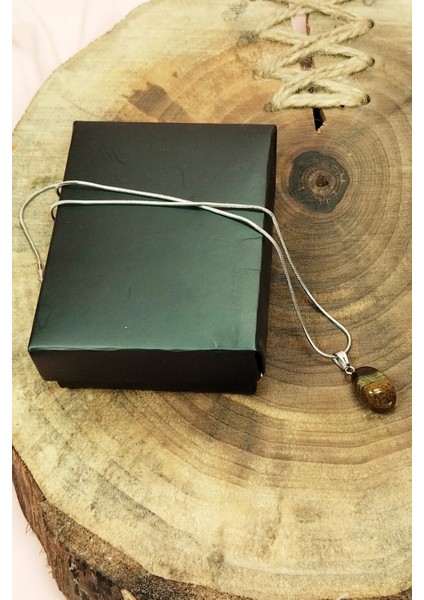 Kaplan Gözü Doğal Taşı Zincirli El Yapımı Kolye Uç: 2 cm Zincir: 20 cm Kutulu indirimleri