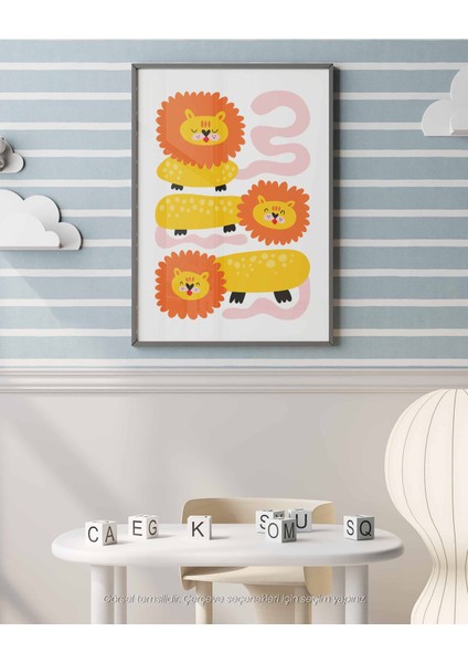 Minik Aslanlar - Renkli ve Sevimli Safari Temalı Çocuk Odası Poster fırsatları