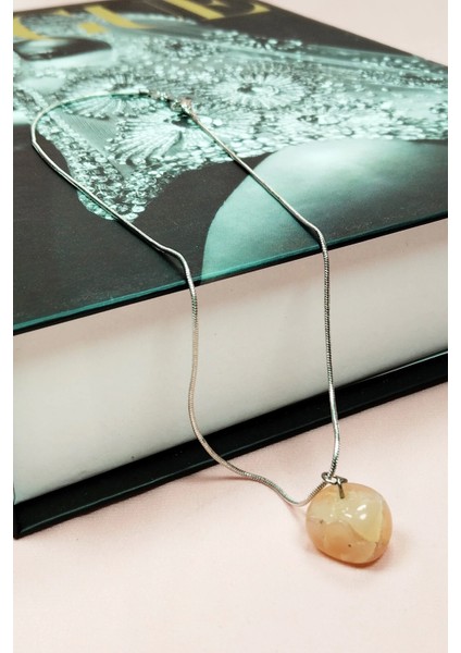 Kalsit Doğal Taşı Zincirli El Yapımı Kolye Uç: 1,5 cm Zincir: 20 cm Kutulu indirimleri