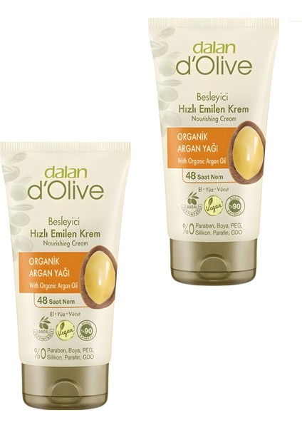 D'olive Argan Yağlı Besleyici Hızlı Emilen Tüp Krem 250 ml 2'li