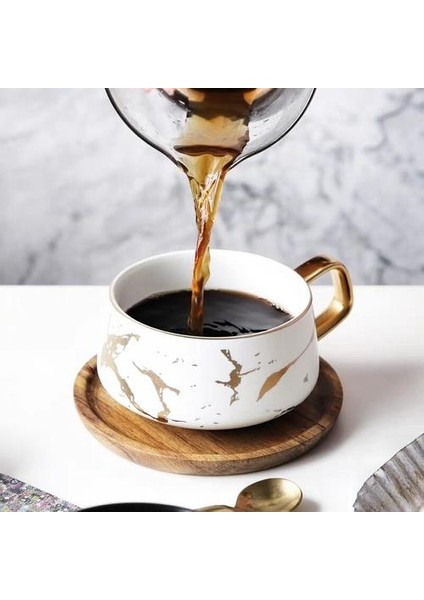 Lüks Nordic Mermer Seramik Kahve Fincanları Yoğunlaştırılmış Kahve Kupalar Cafe Çay Kahvaltı Süt Bardak Tabağı ile Çanak Kaşık Seti | (Yurt Dışından) fırsatları