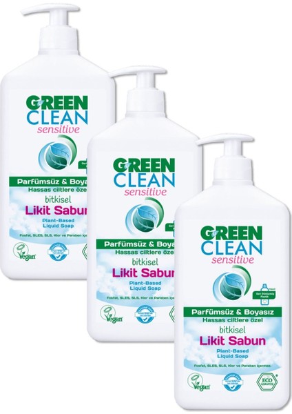 Hassas ve Alerjik Ciltlere Özel Parfümsüz Boyasız Likit Sabun 500 ml 3'lü