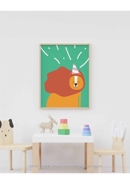 Neşeli Aslan - Renkli ve Sevimli Doğum Günü Temalı Çocuk Odası Poster modelleri