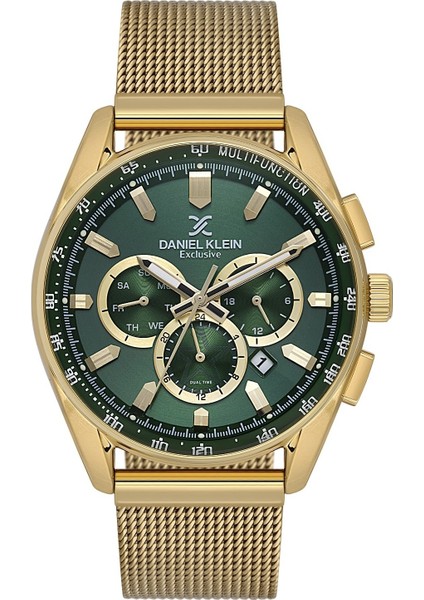 DK.1.10880.5 Yeşil Gold Fonksiyonlu Takvimli Hasır Kordonlu Erkek Kol Saati
