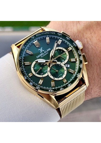 DK.1.10880.5 Yeşil Gold Fonksiyonlu Takvimli Hasır Kordonlu Erkek Kol Saati modelleri