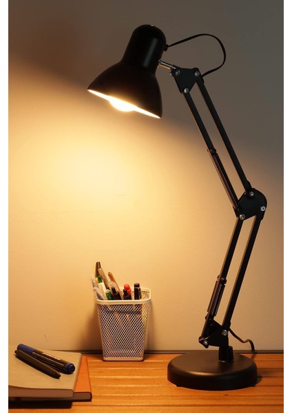 Home Akrobat Tertial Masa Lambası - 360° Hareketli Oynar Başlıklı Metal Gövde, Masa Üstü Çalışma ve Kitap Okuma Lambası, Sağlam Malzeme ile Uzun Ömürlü Aydınlatma-Ev Tipi Ampül (Siyah)