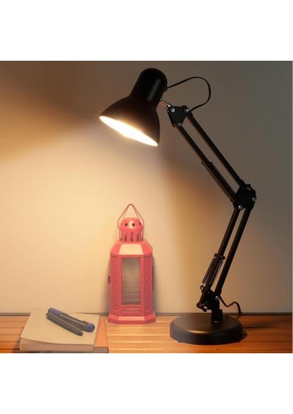 Home Akrobat Tertial Masa Lambası - 360° Hareketli Oynar Başlıklı Metal Gövde, Masa Üstü Çalışma ve Kitap Okuma Lambası, Sağlam Malzeme ile Uzun Ömürlü Aydınlatma-Ev Tipi Ampül (Siyah) modelleri