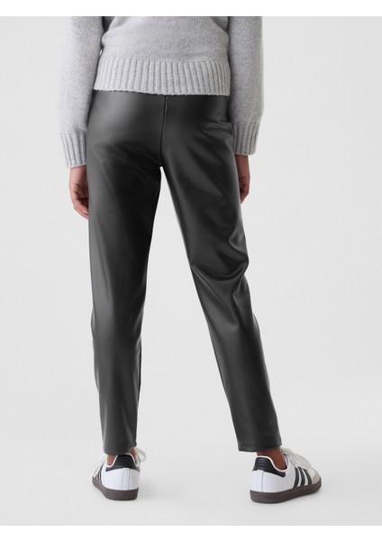 Kız Çocuk Siyah Suni Vegan Deri Legging Tayt fırsatları