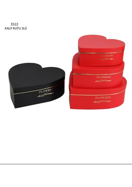 3'lü Kalp Şekilli Dekoratif Hediye Kutusu ROYALEKS-SVR-3522