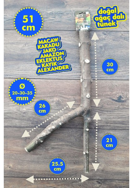Venty Doğal Papağan Tüneği 51 cm | Macaw, Kakadu, Jako, Amazon, Eklektus, Kayık, Alexander - T586