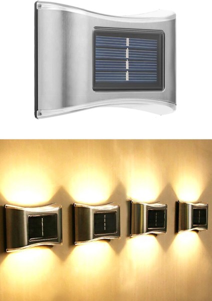 6 Ledli Güneş Enerjili Modern Metal Duvar Lambası, Dekoratif Aydınlatma