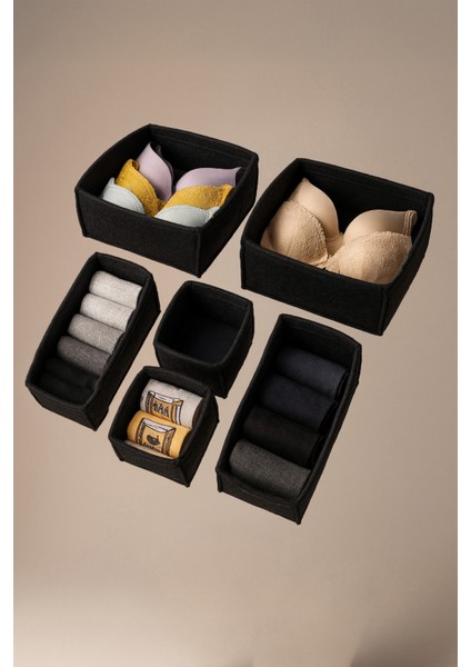 Keçe Çekmece ve Dolap Düzenleyici Organizer Seti 6 Parça – Siyah, Çok Amaçlı Düzenleyici Kutular fırsatları