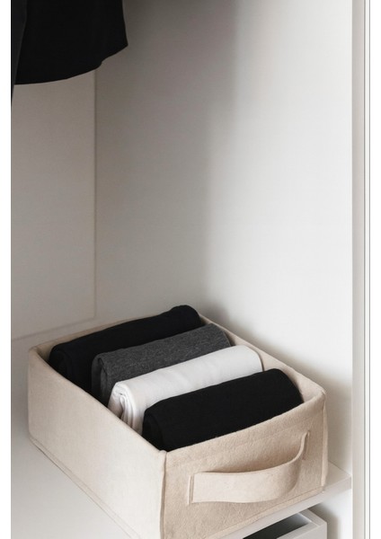 Krem Dolap Içi, Çamaşır, Oyuncak Düzenleyici, Saklama Kutusu, Keçe Sepet Organizer 38X25X13 cm