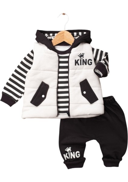 Kıng Baskılı Üçlü Erkek Bebek Takım