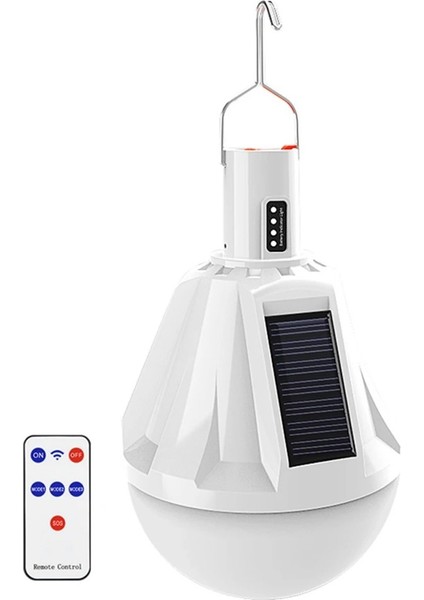 Güneş Enerjili Taşınabilir LED Kamp Lambası, Su Geçirmez, Kancalı, Telefon Şarjlı