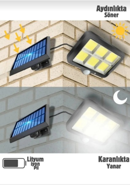 Sensörlü Güneş Enerjili Sokak Lambası, Kumandalı, 3 Mod, 5 Metre Kablo, Siyah modelleri