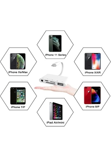 Apple iPad 5'i 1 Arada Lightning To USB Tf Okuyucu, Lightning To USB Lightning Kamera Adaptörü 3.5mm indirimleri