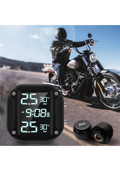 Motosiklet Tpms Lastik Basınç Sensörü ve Monitörü Dijital Kablosuz Şarjlı Lastik Basınç Dedektörü