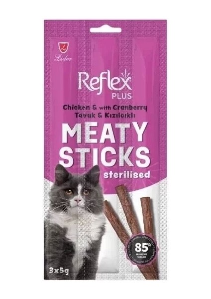 Reflex Plus Tavuklu ve Kızılcıklı Kısırlaştırılmış Yetişkin Kedi Ödül Maması 3 Adet 5 gr